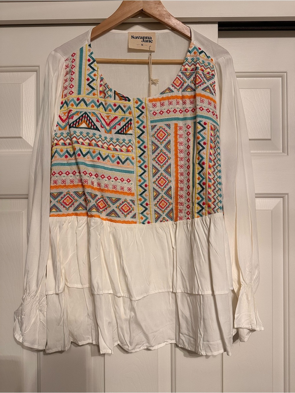 Savanna Jane White Embroidered Boho Tunic Top